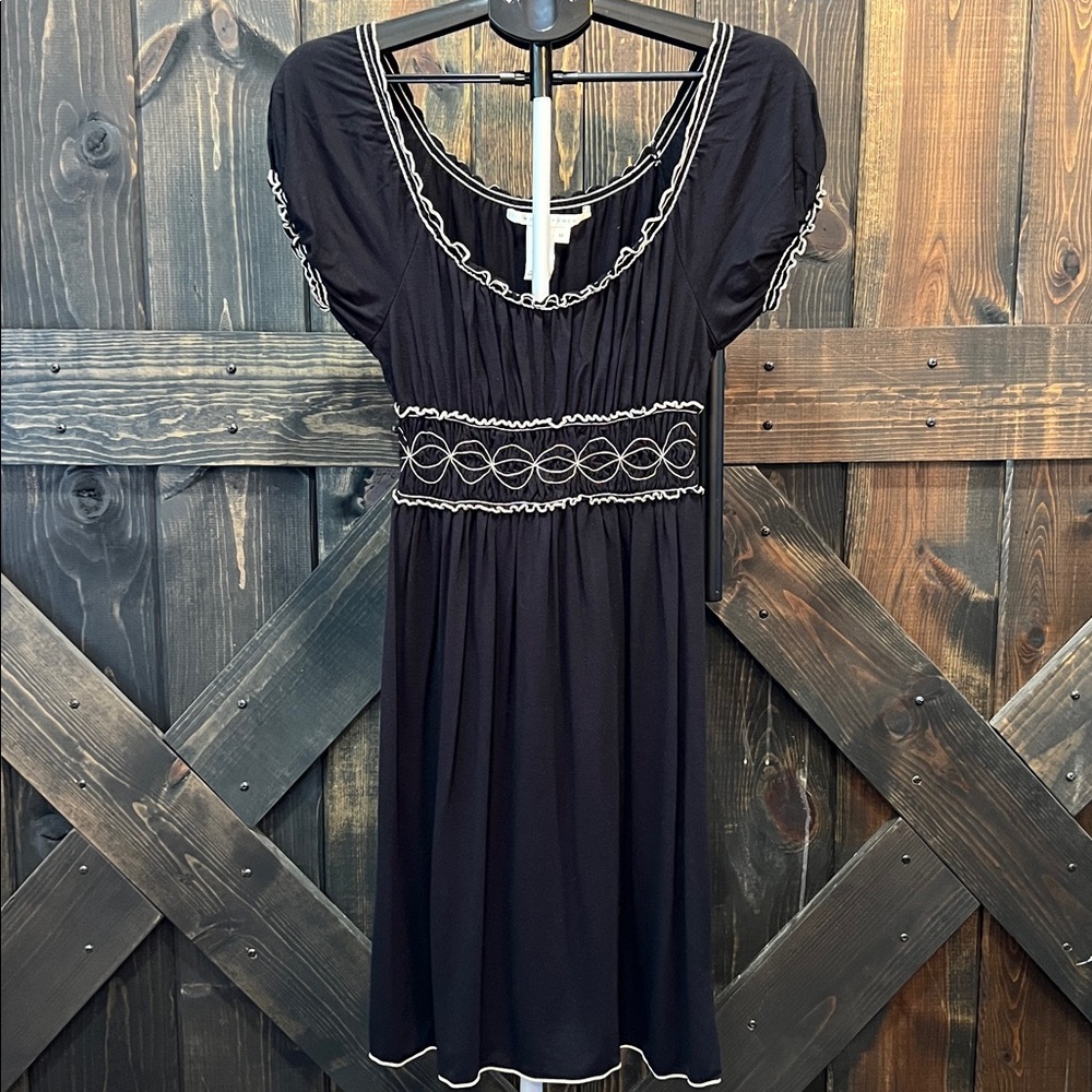 Y2K Black Babydoll Puff Sleeve Mini Dress M Milkmaid Dark Coquette Renfaire Boho